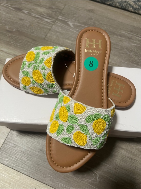 Haute Hippie Shoes - Haute Hippie Yellow & Green Beaded Slide Sandals